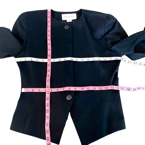 Dior Vintage Fitted Cropped Wool Button Down Padded Blazer Jacket Black US 8 - Picture 15 of 16